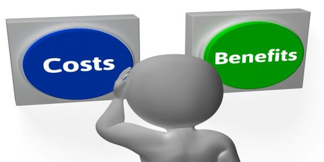 Costs Benefits Buttons Show Value And Analysis
