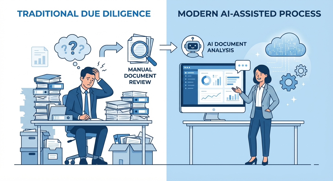 docuKI-Chat im Datenraum: Vorteile, Beispiele und Nutzen für Due Diligence 2026 2 Vergleich traditionelle Due Diligence vs. KI-gestützte Dokumentenanalyse mit docuKI-Chat