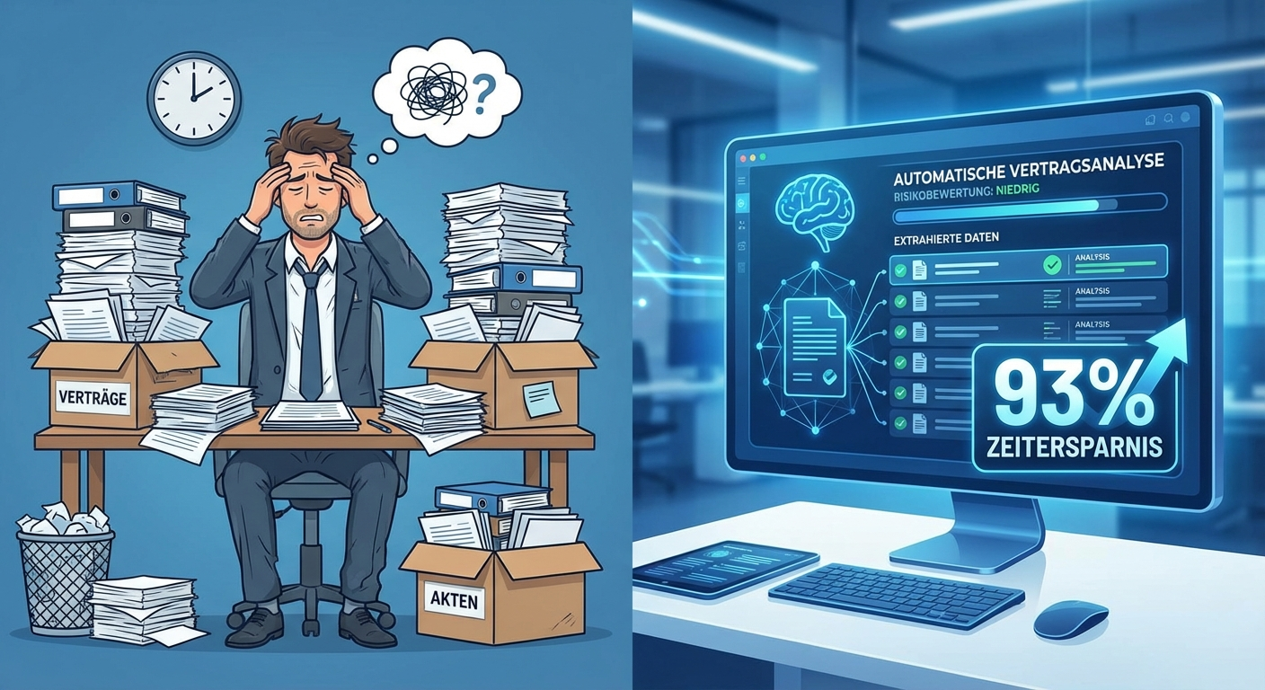 Vergleich manuelle vs KI Vertragsanalyse mit 93% Zeitersparnis