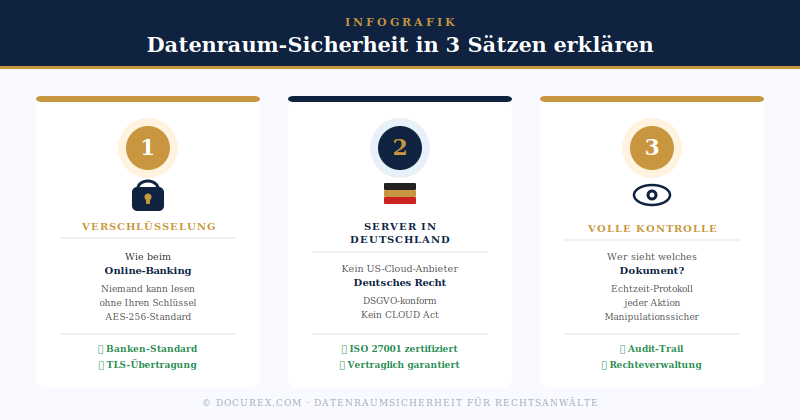 Wie Sie Ihren Mandanten die Sicherheit des Datenraums in 3 Sätzen erklären 1 Datenraum Sicherheit