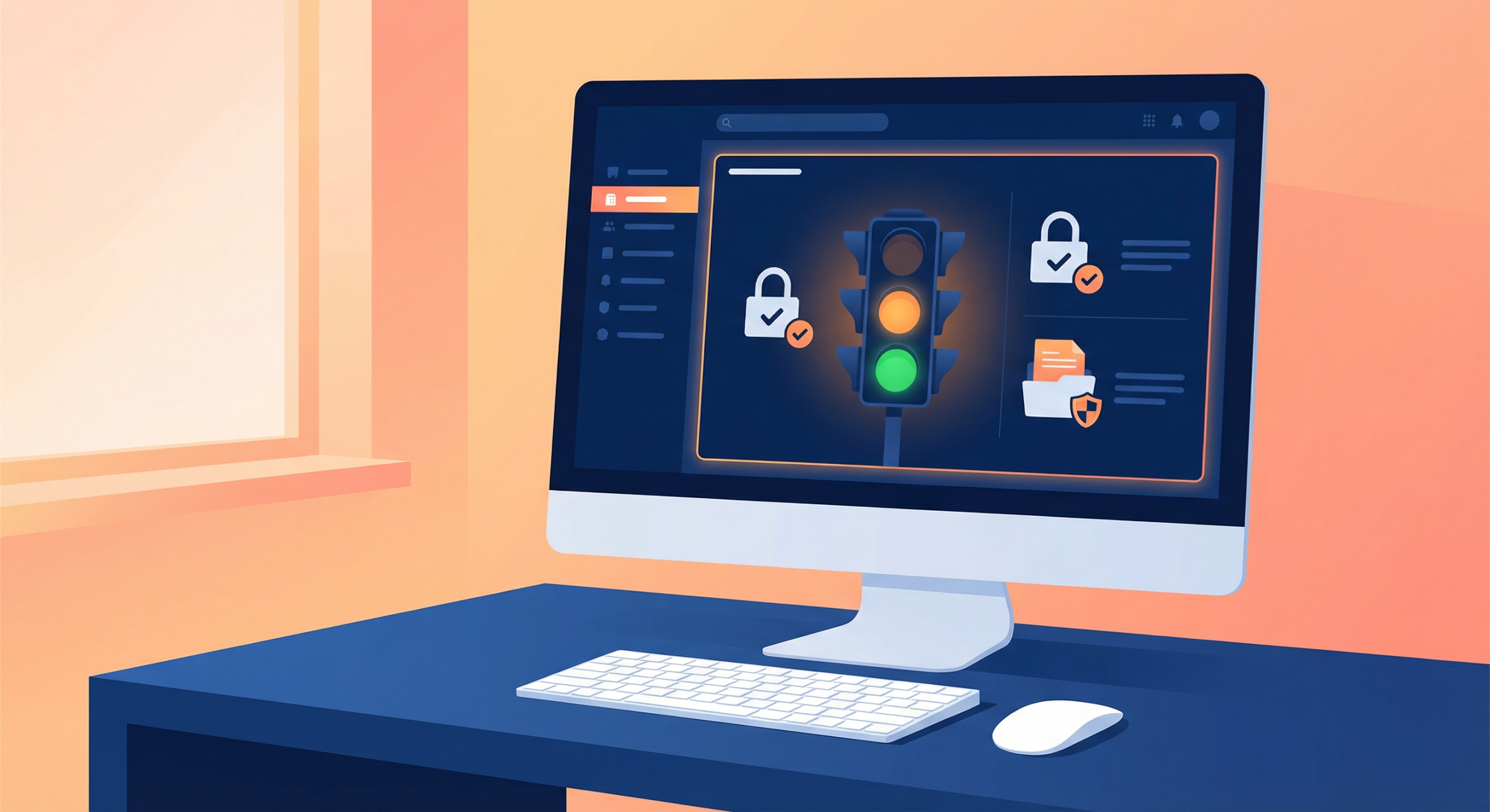Lokale KI im Datenraum: 3 Gründe für mehr Sicherheit bei Due Diligence 3 Lokale KI im Datenraum – Sicherheits-Indikator Dashboard mit grünem und gelbem Ampelsystem für DSGVO-konforme Transparenz