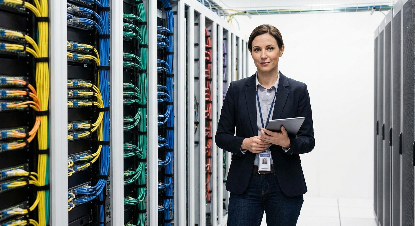 dokumentenmanagement-sicherheit-it-profi-blickkontakt-b IT-Spezialistin Rechenzentrum Blickkontakt Sicherheit
