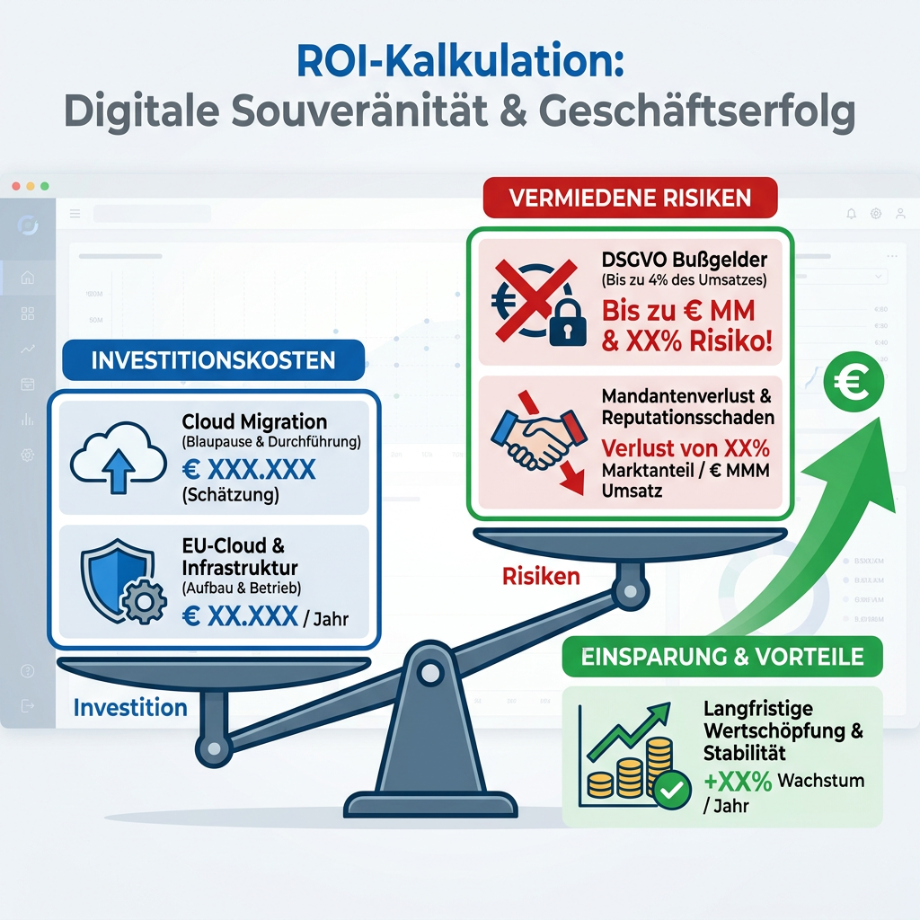 Digitale Souveränität im Mittelstand: Was sie kostet – und was es kostet, sie nicht zu haben 1 ROI-Berechnung für digitale Souveränität